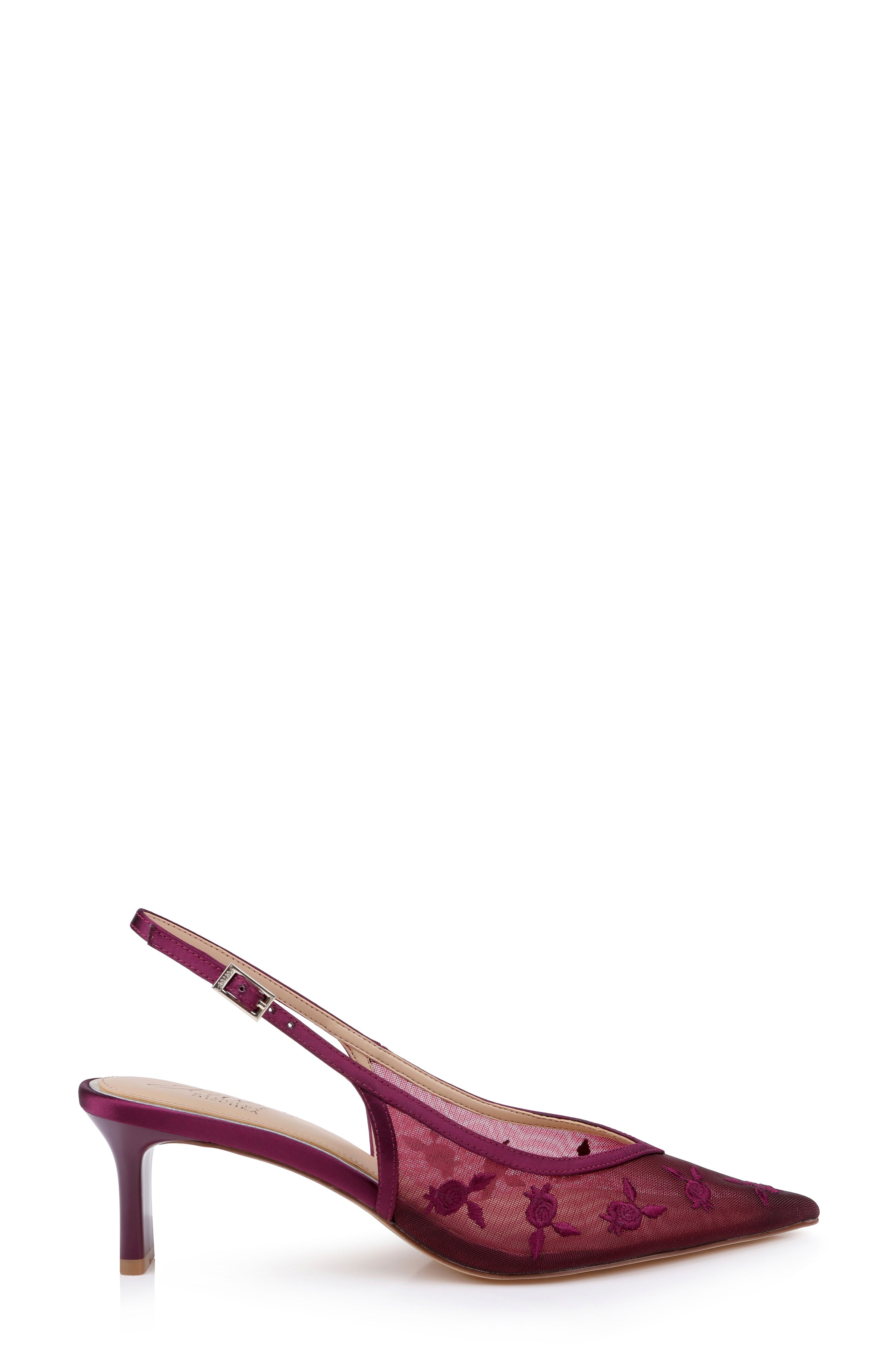 Wine Satin | Zahra II Slingback Kitten Heel Pump Side
