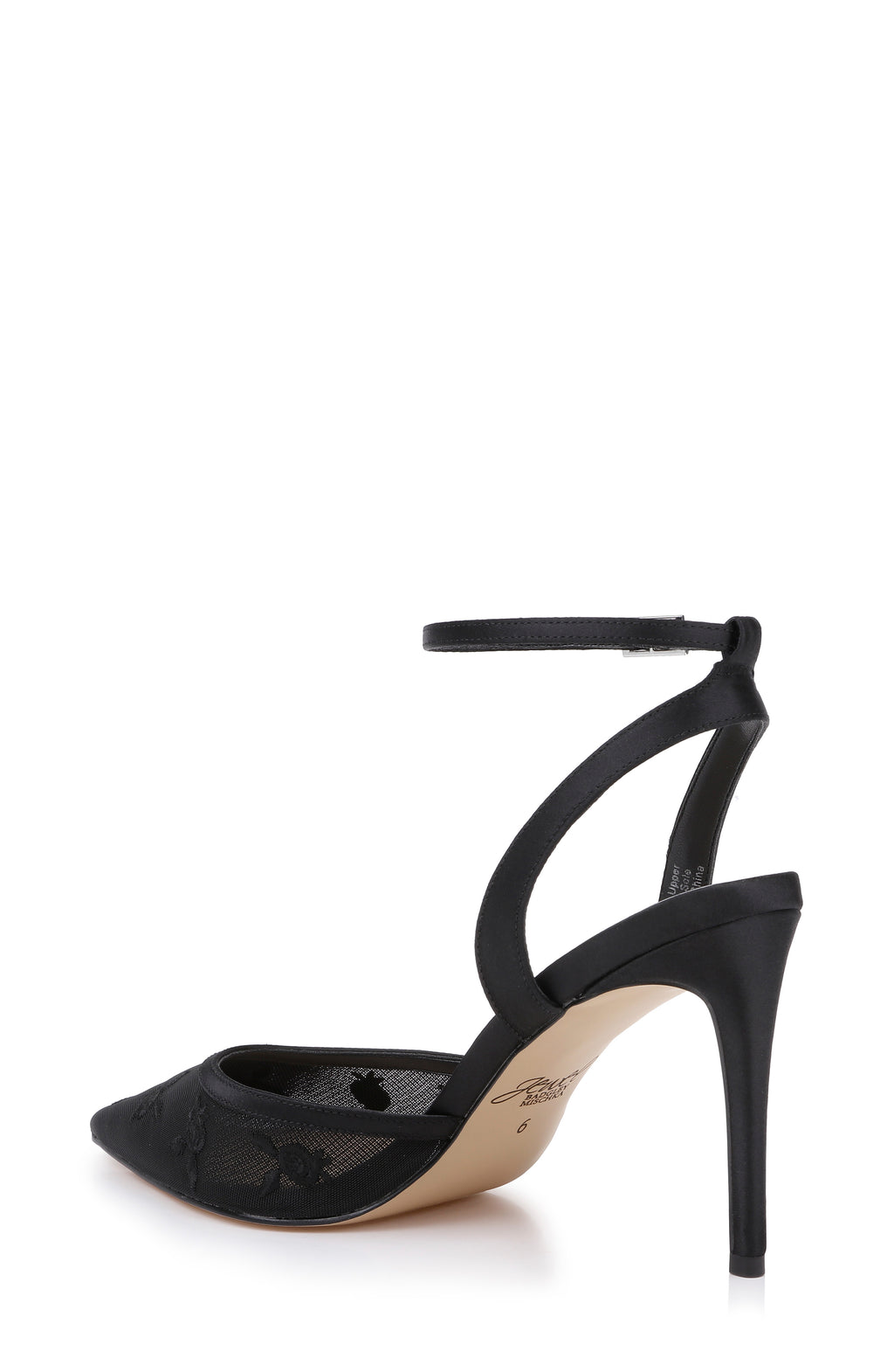 Black Satin | Zaida Pointed Toe Ankle Strap Pump Back Side