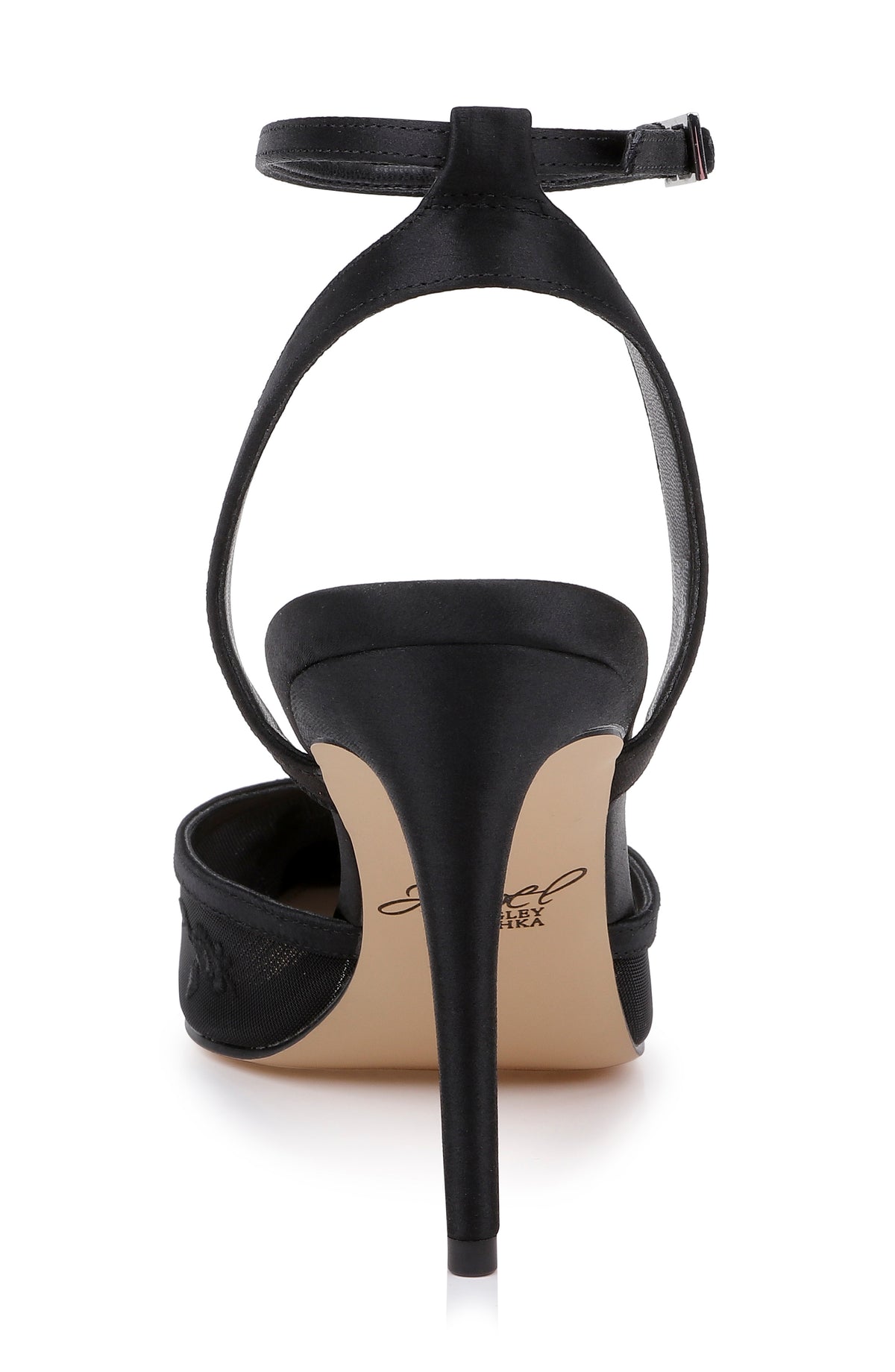 Black Satin | Zaida Pointed Toe Ankle Strap Pump Back