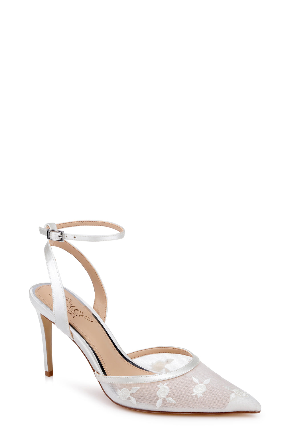 Ivory Satin | Zaida Pointed Toe Ankle Strap Pump Front Side