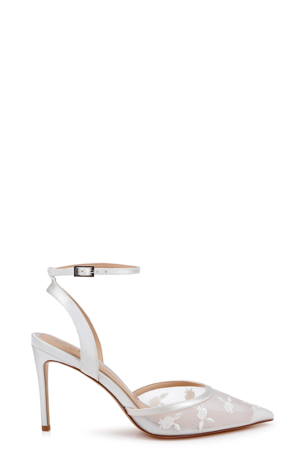 Ivory Satin | Zaida Pointed Toe Ankle Strap Pump Side