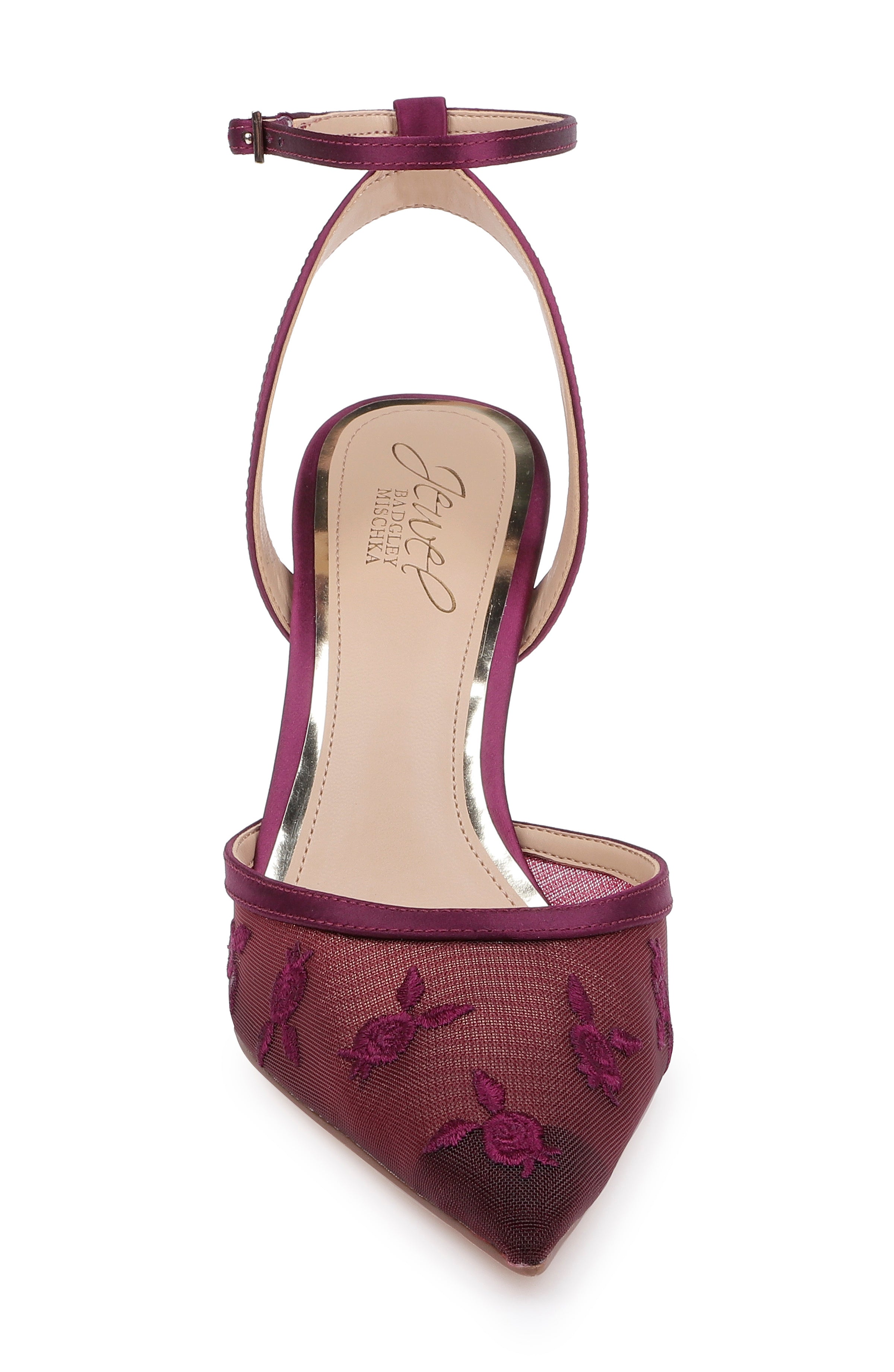 Wine Satin | Zaida Pointed Toe Ankle Strap Pump Front
