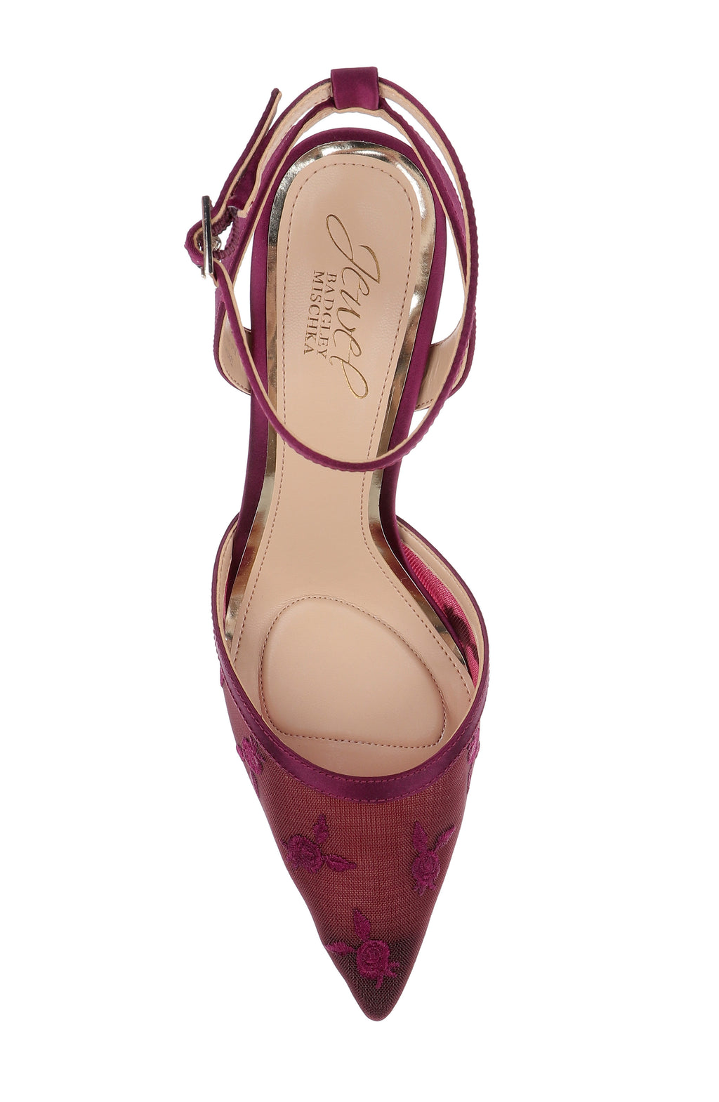 Wine Satin | Zaida Pointed Toe Ankle Strap Pump Top