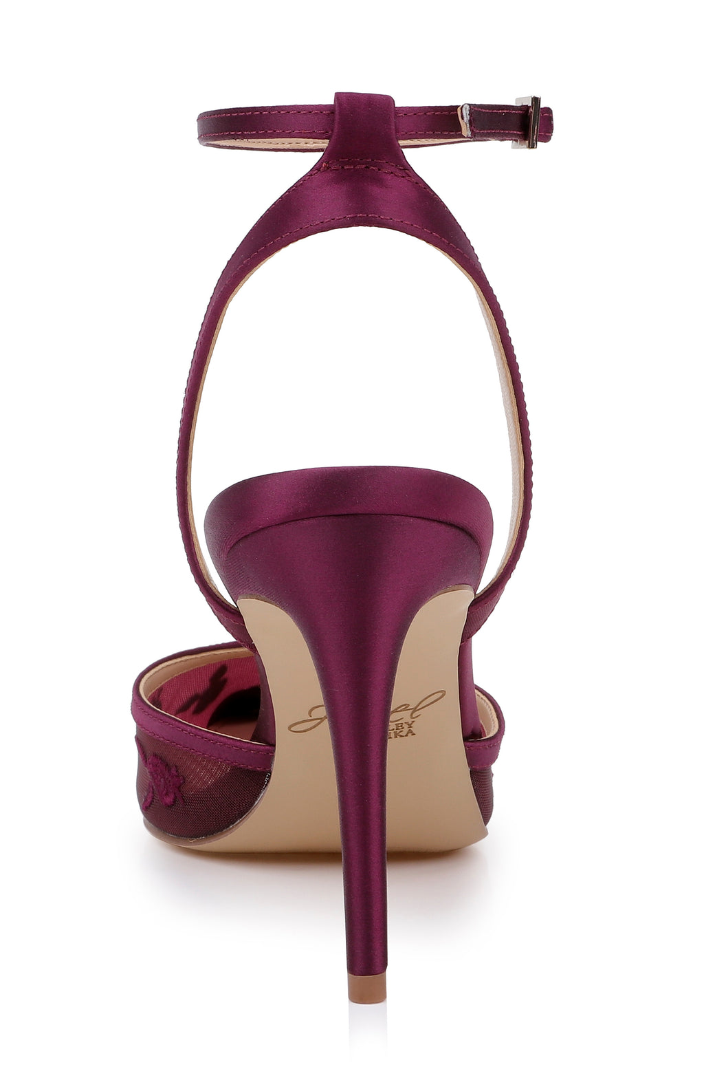 Wine Satin | Zaida Pointed Toe Ankle Strap Pump Back