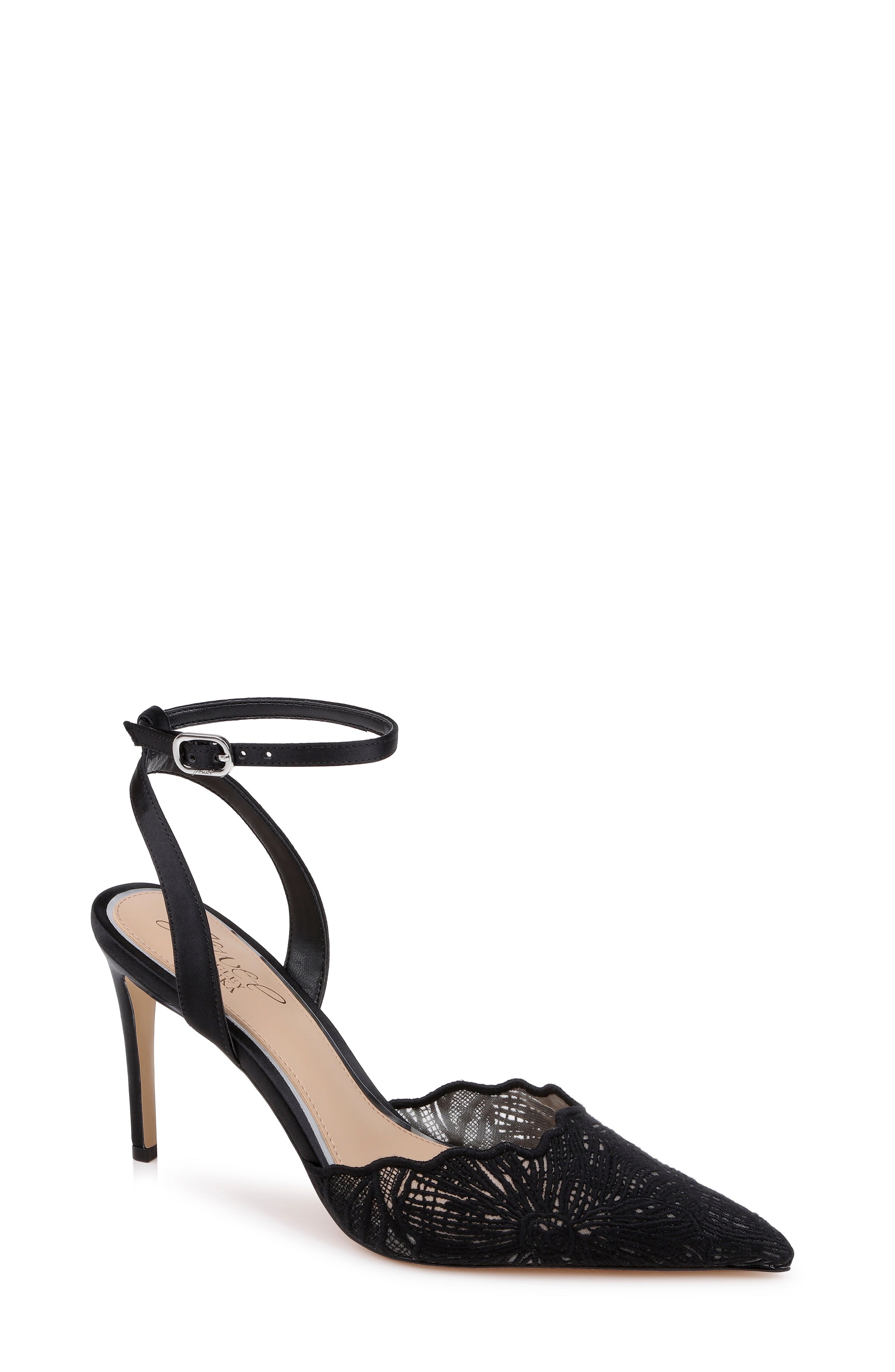 Black Satin | Zaima Ankle Strap Pump Front Side