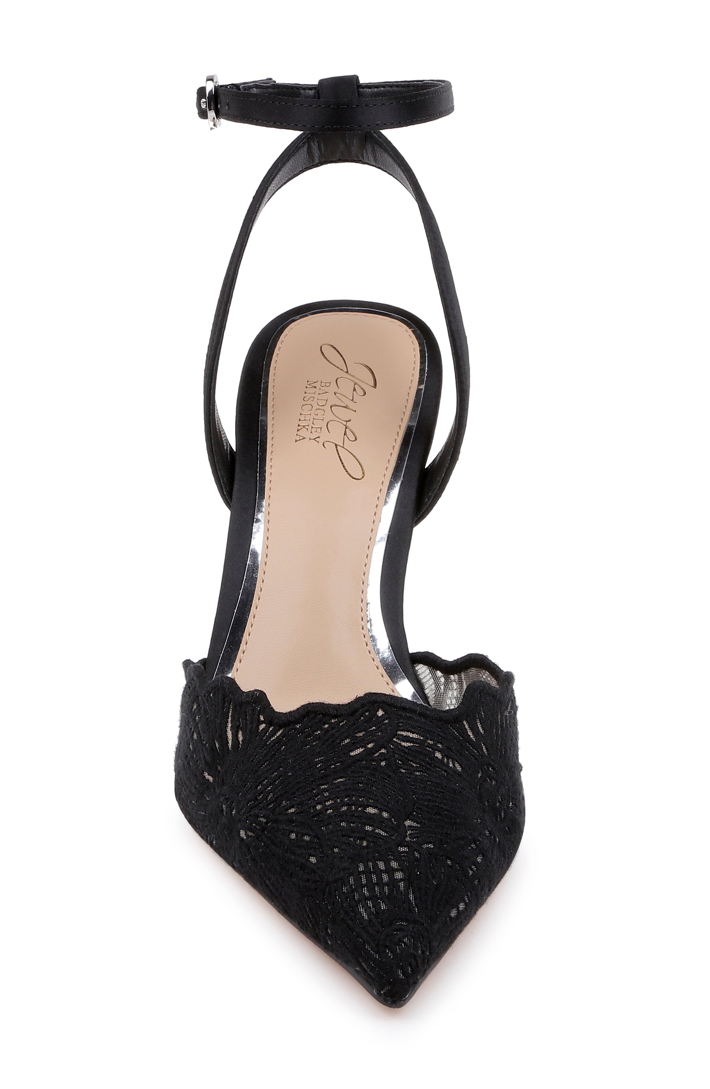 Black Satin | Zaima Ankle Strap Pump Front