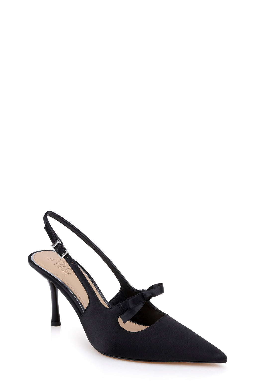 Black Satin | Zaya Pointed Toe Slingback Pump Front Side