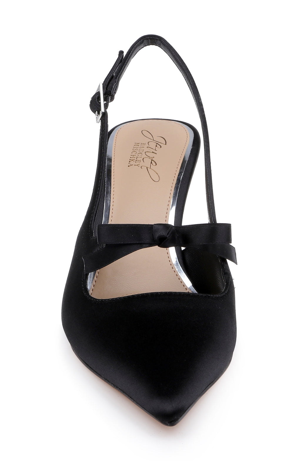 Black Satin | Zaya Pointed Toe Slingback Pump Front