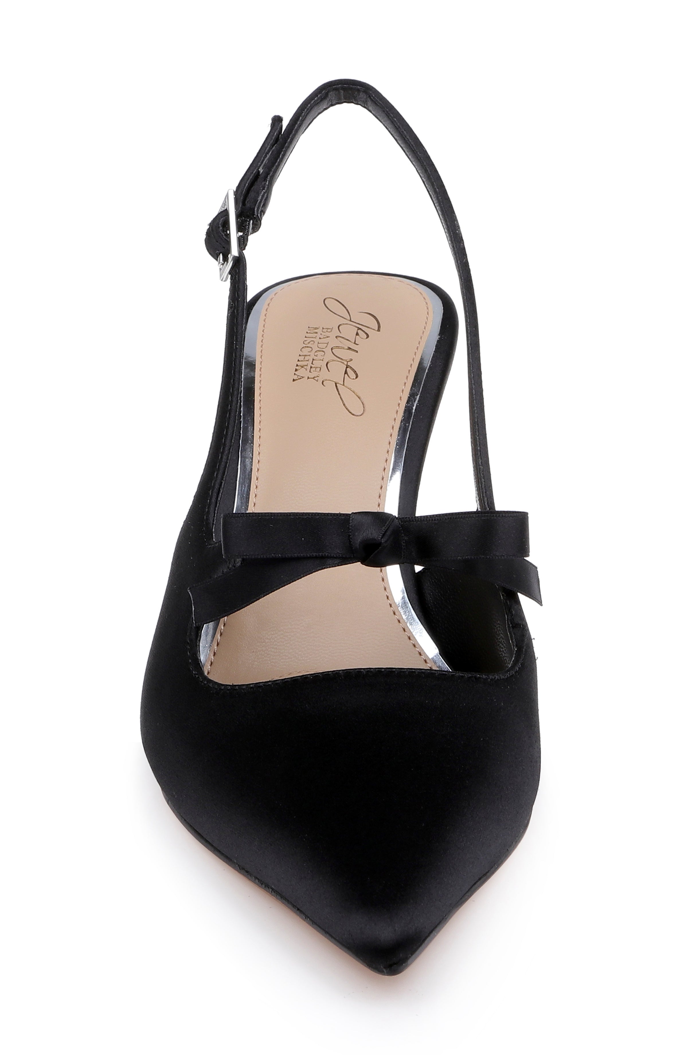Black Satin | Zaya Pointed Toe Slingback Pump Front