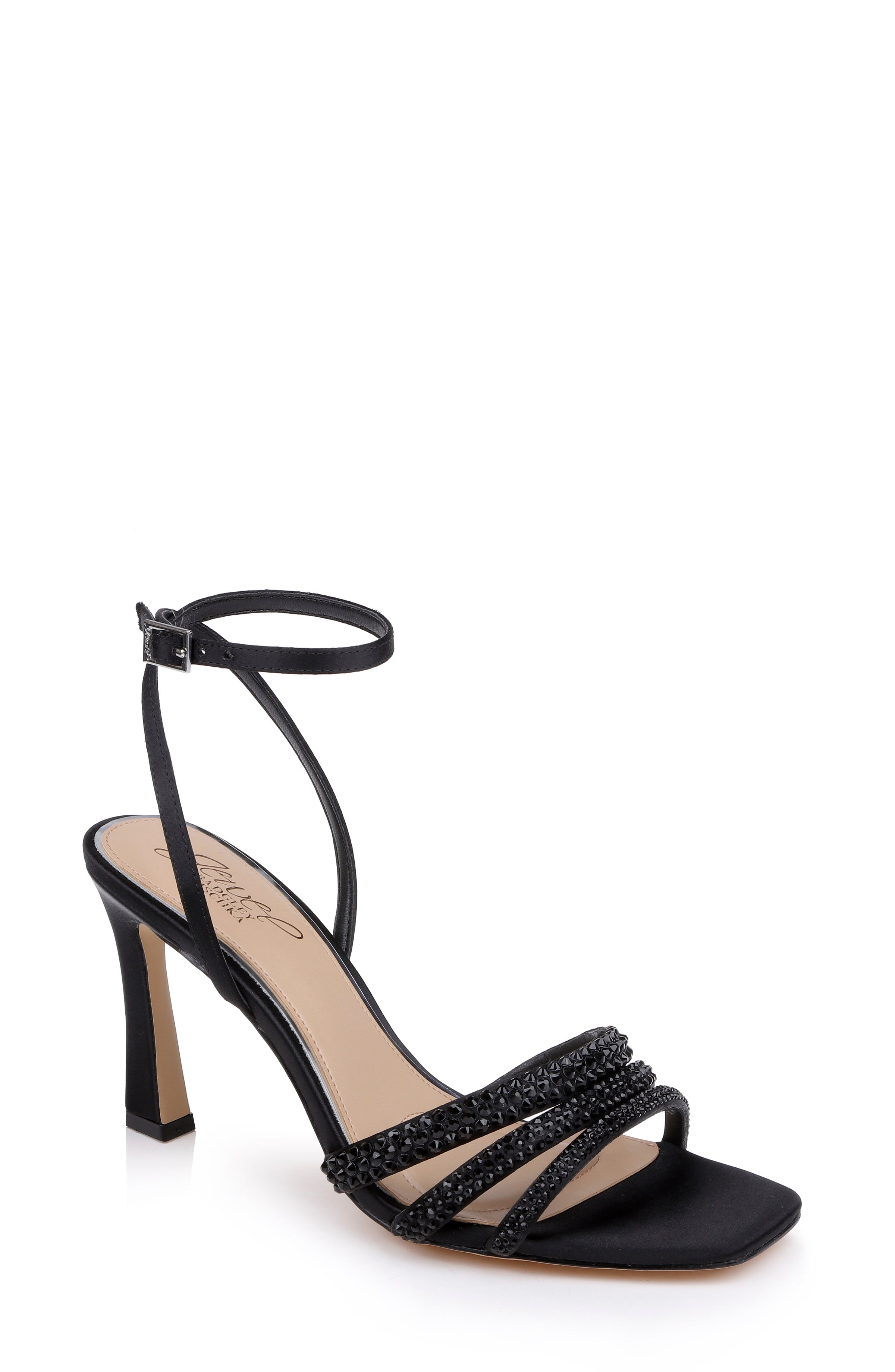 Black Satin | Zimal II Ankle Strap Sandal Front Side