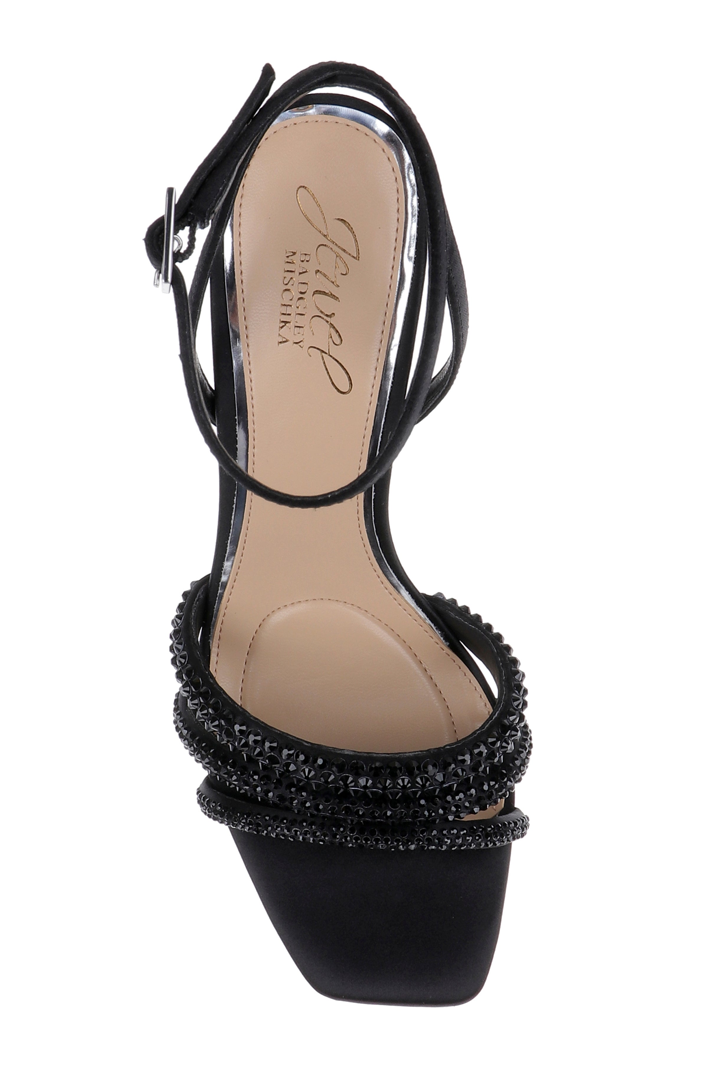 Black Satin | Zimal II Ankle Strap Sandal Top
