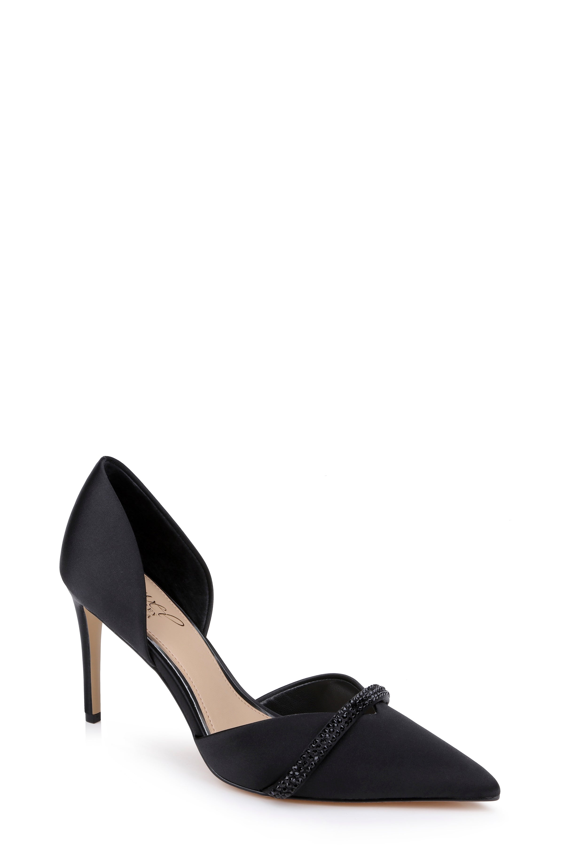 Black Satin | Zoey Pointed Toe d'Orsay Pump Front Side