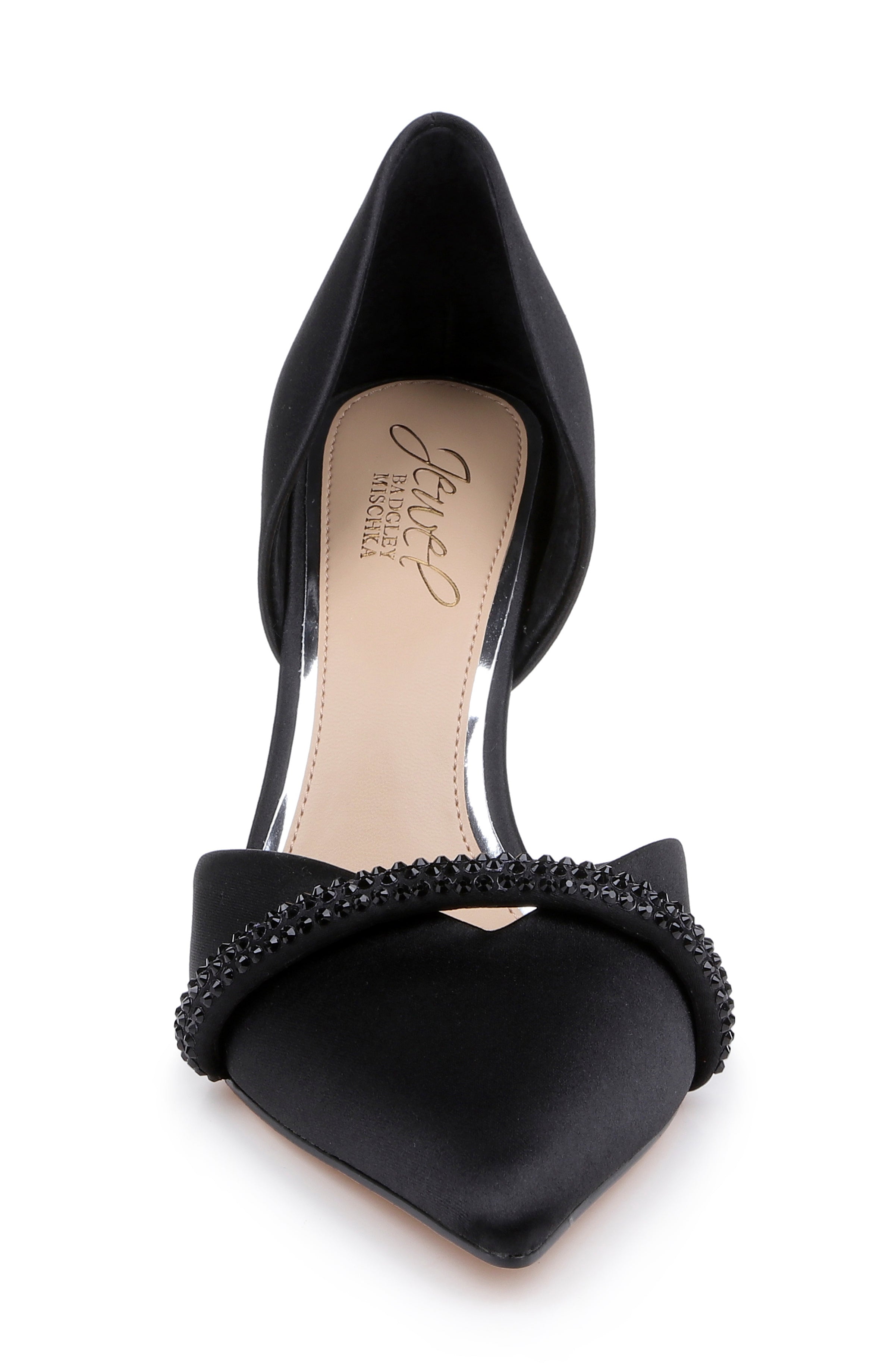 Black Satin | Zoey Pointed Toe d'Orsay Pump Front