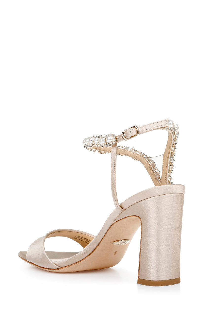 Nude | Korina Satin and Pearl Block Heel