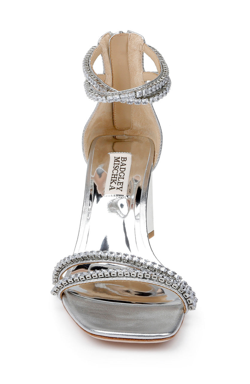 Silver | Lillie Crystal Dual-Strapped Block Heels