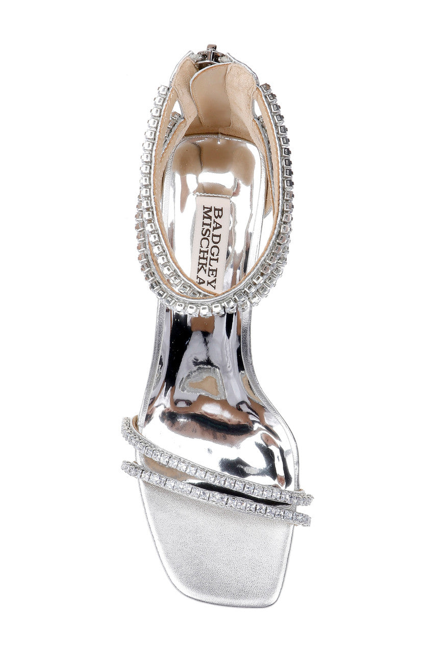 Silver | Lillie Crystal Dual-Strapped Block Heels