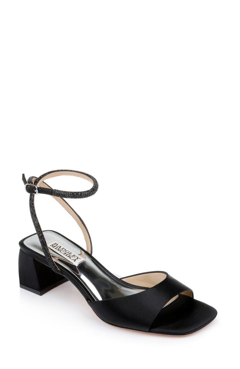 Black | Infinity Satin Block Heels with Ankle Strap