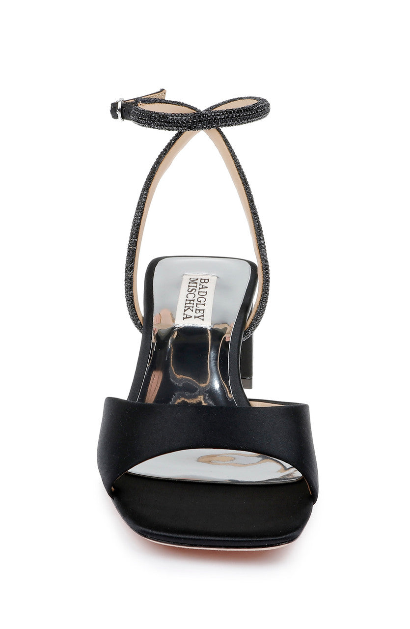 Black | Infinity Satin Block Heels with Ankle Strap