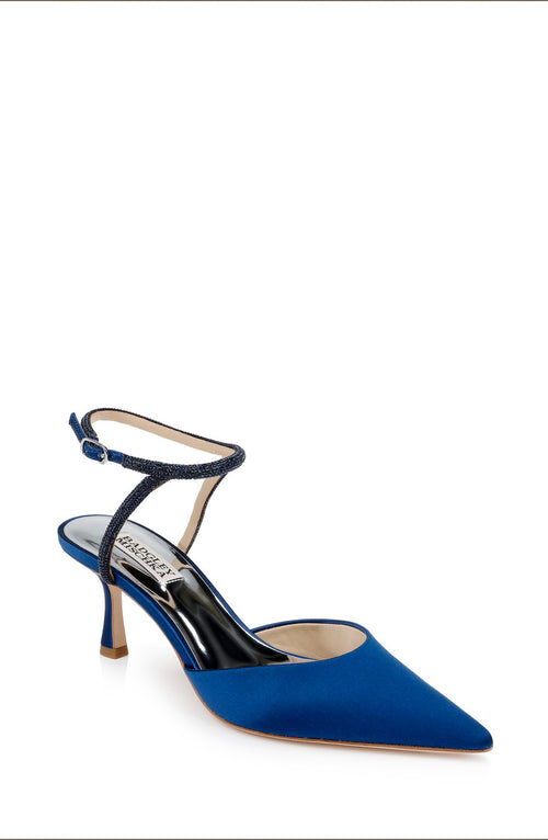 Blue | Autumn Ankle Strap Kitten Heel Pumps Front Side