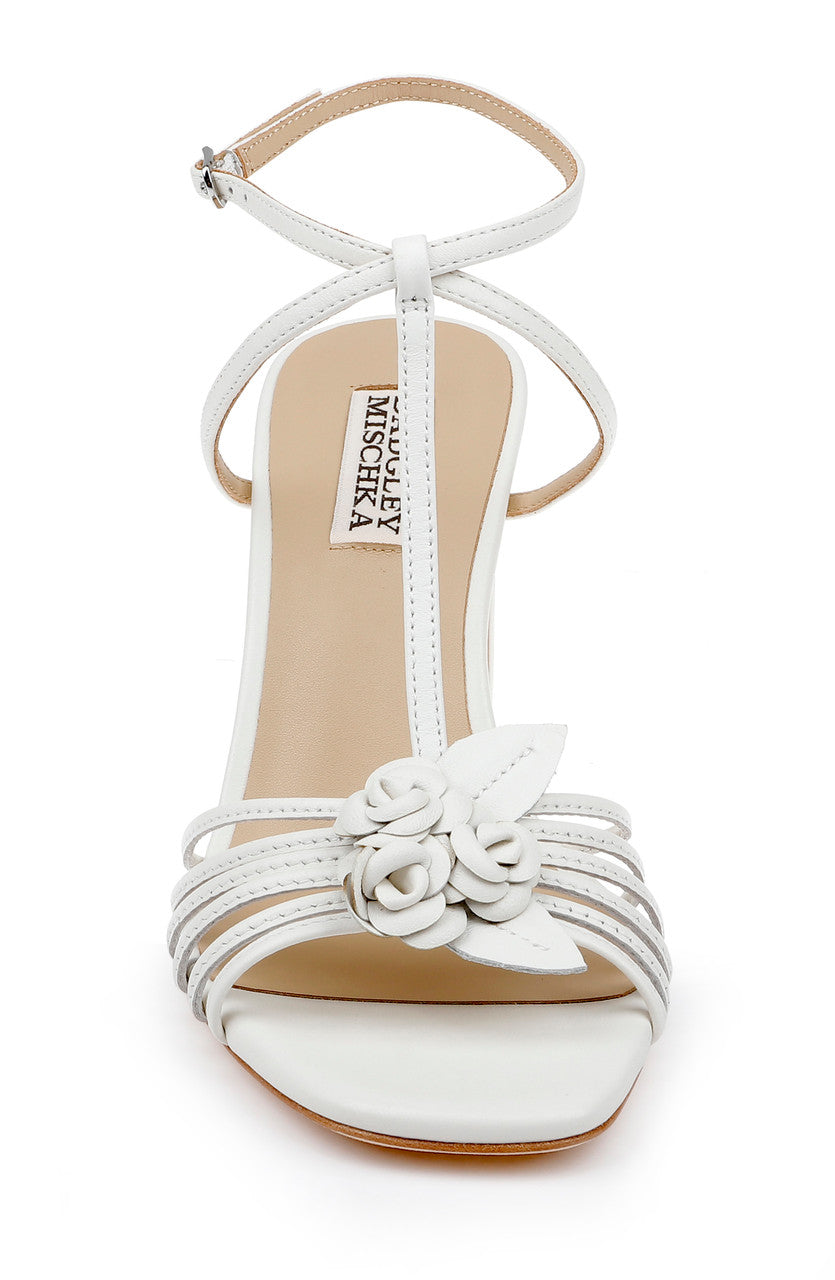 White Leather | Debora T-Strap Block Heel Sandals Front