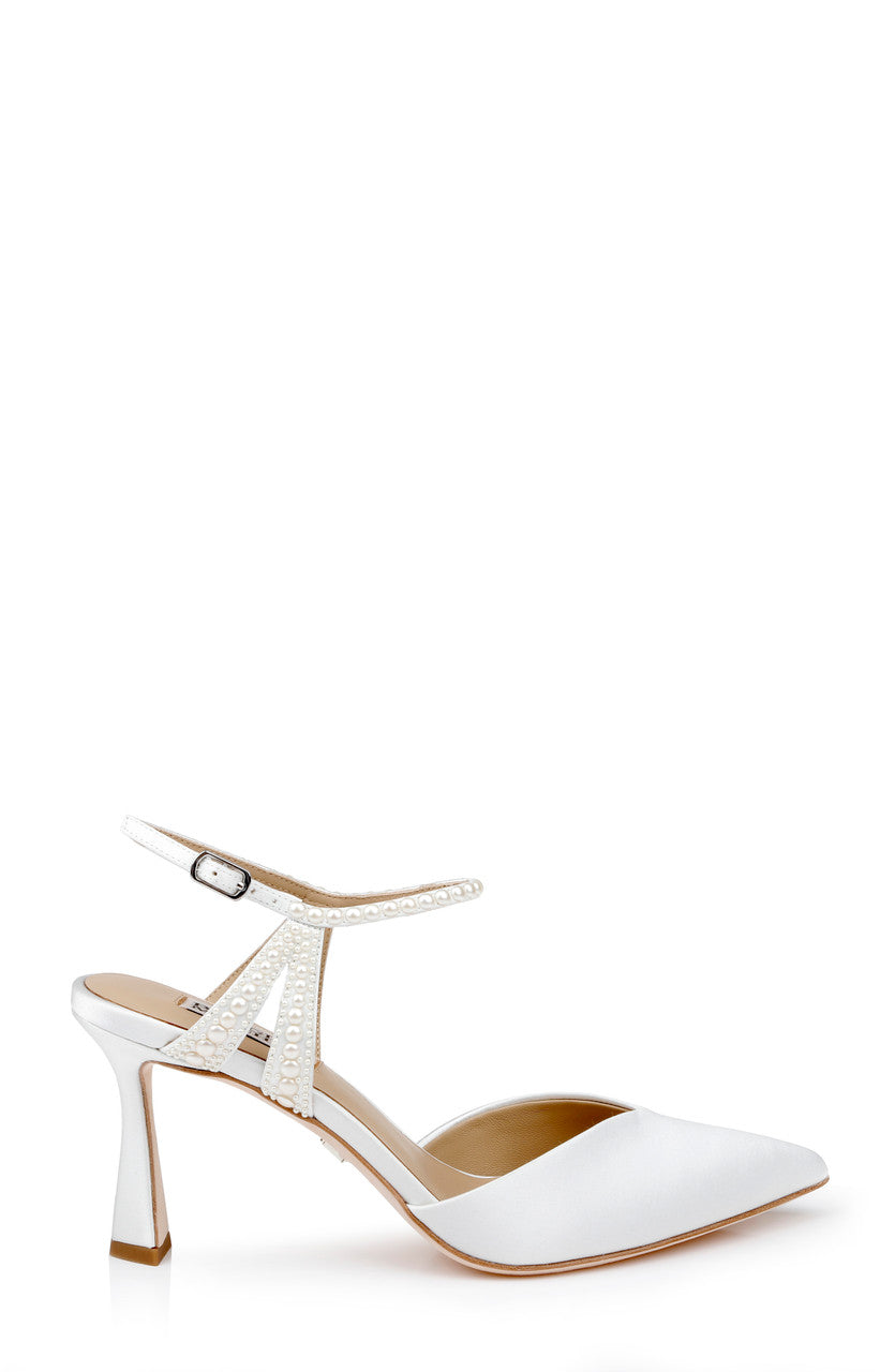 White | Destinee Pointed Toe Satin Pumps Side