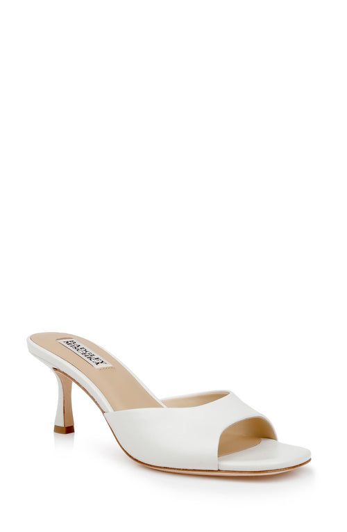 White Leather | Draya Open Toe Mid Heel Mules Front Side