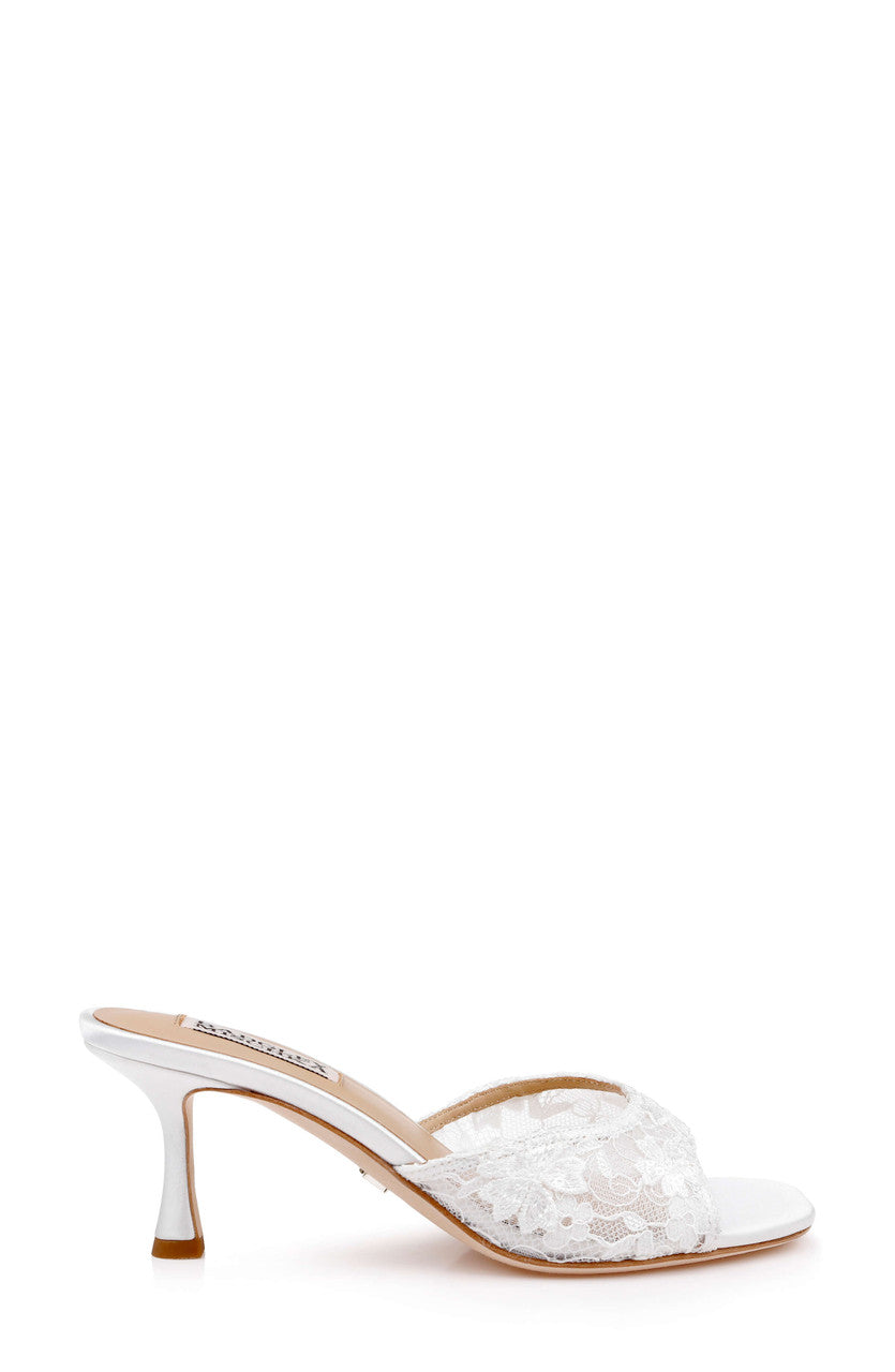 White Satin | Draya Open Toe Mid Heel Mules Side