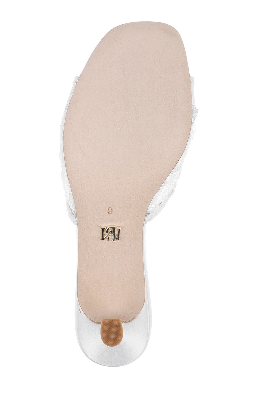 White Satin | Draya Open Toe Mid Heel Mules Bottom