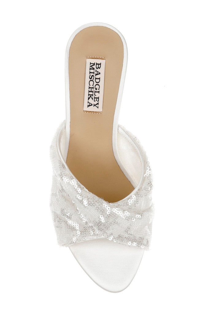 White Sequins | Gailea Heeled Sequin Mules Top