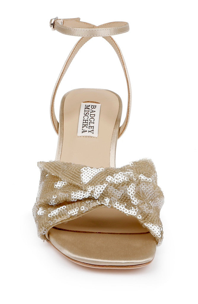 Champagne | Gema Sequin Block Heel Sandals Front