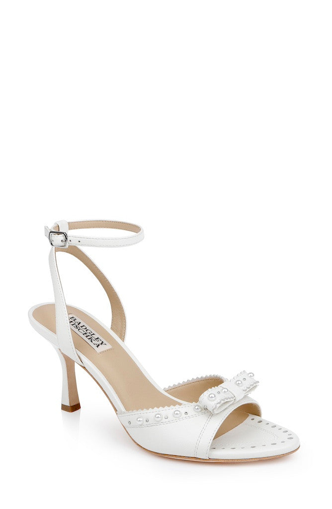 White Leather | Giuliana Leather Ankle Strap Heels Front Side