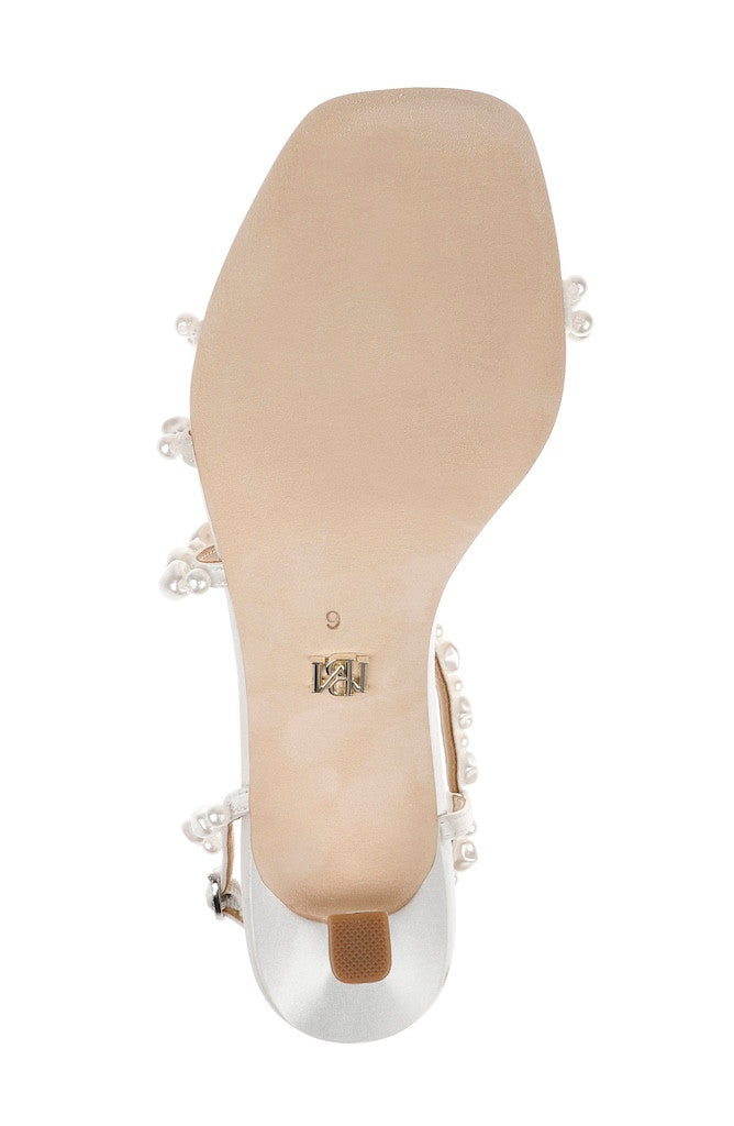White | Gretta Pearl Strappy Mid Heel Sandals Sole