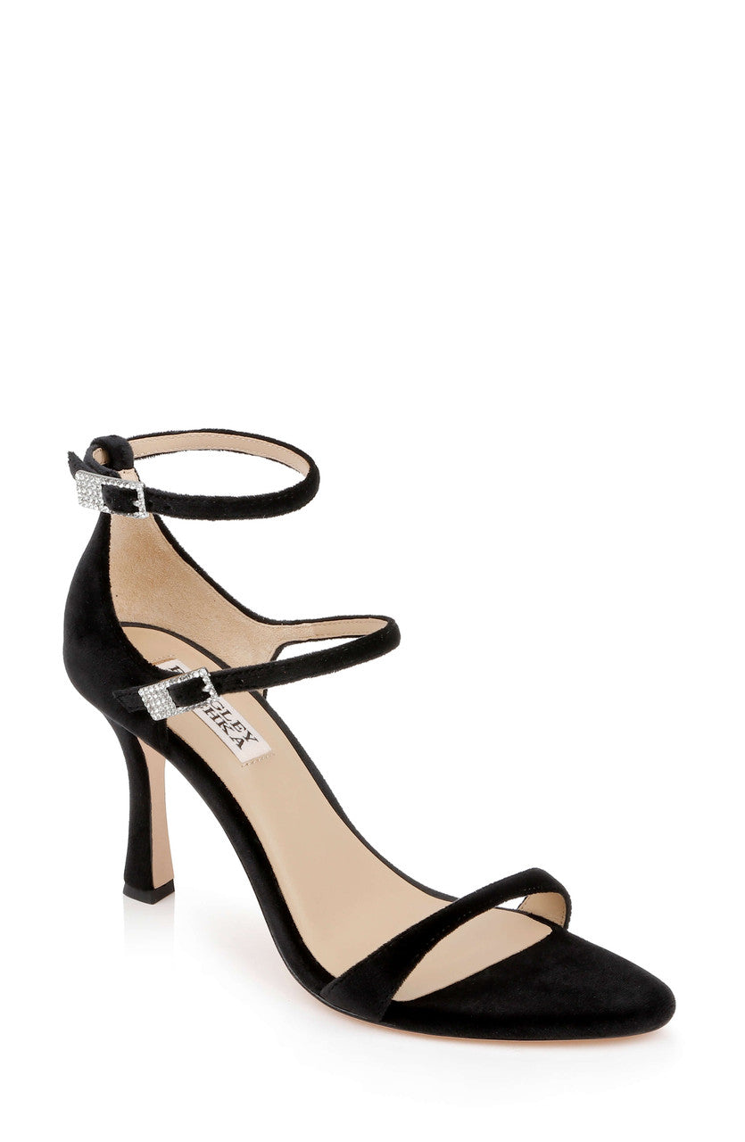 Black Velvet | Valencia Ankle Strap Sandals Front Side