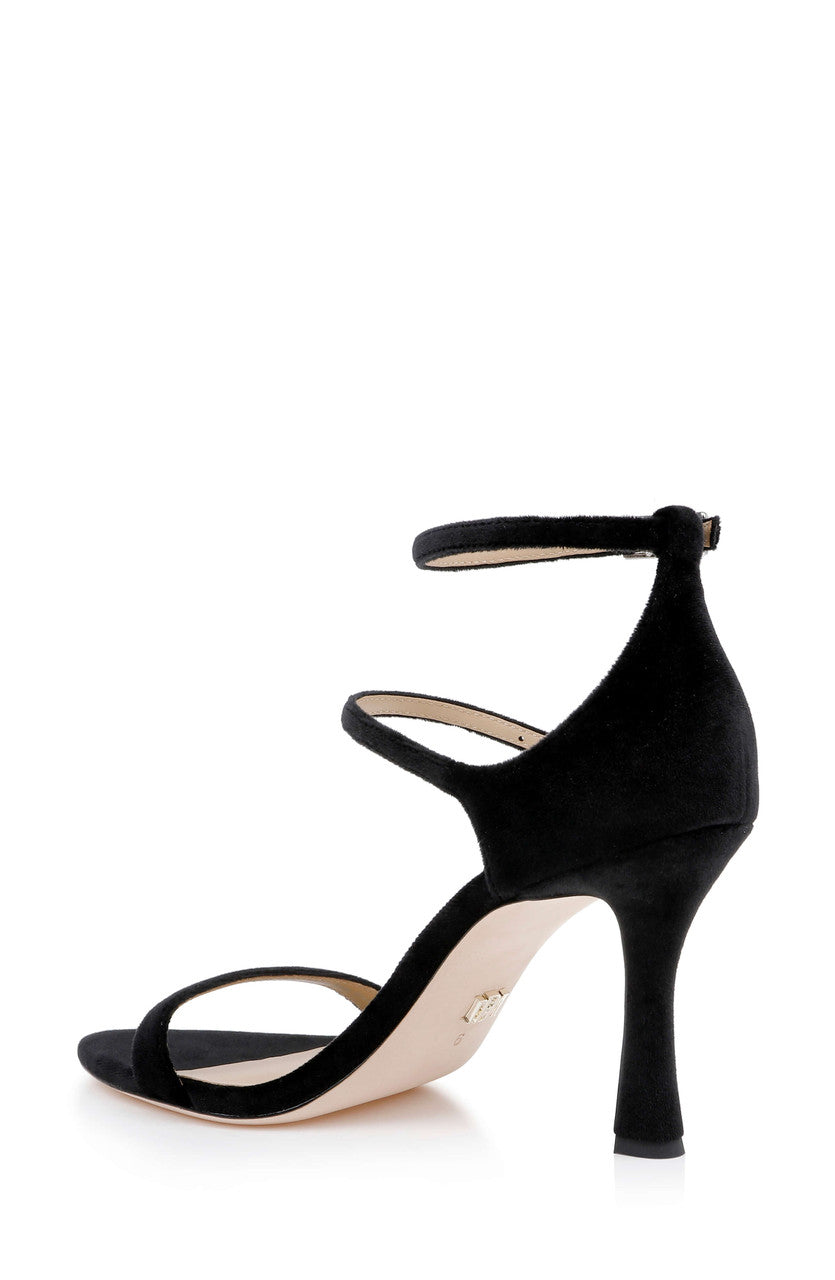 Black Velvet | Valencia Ankle Strap Sandals Back Side