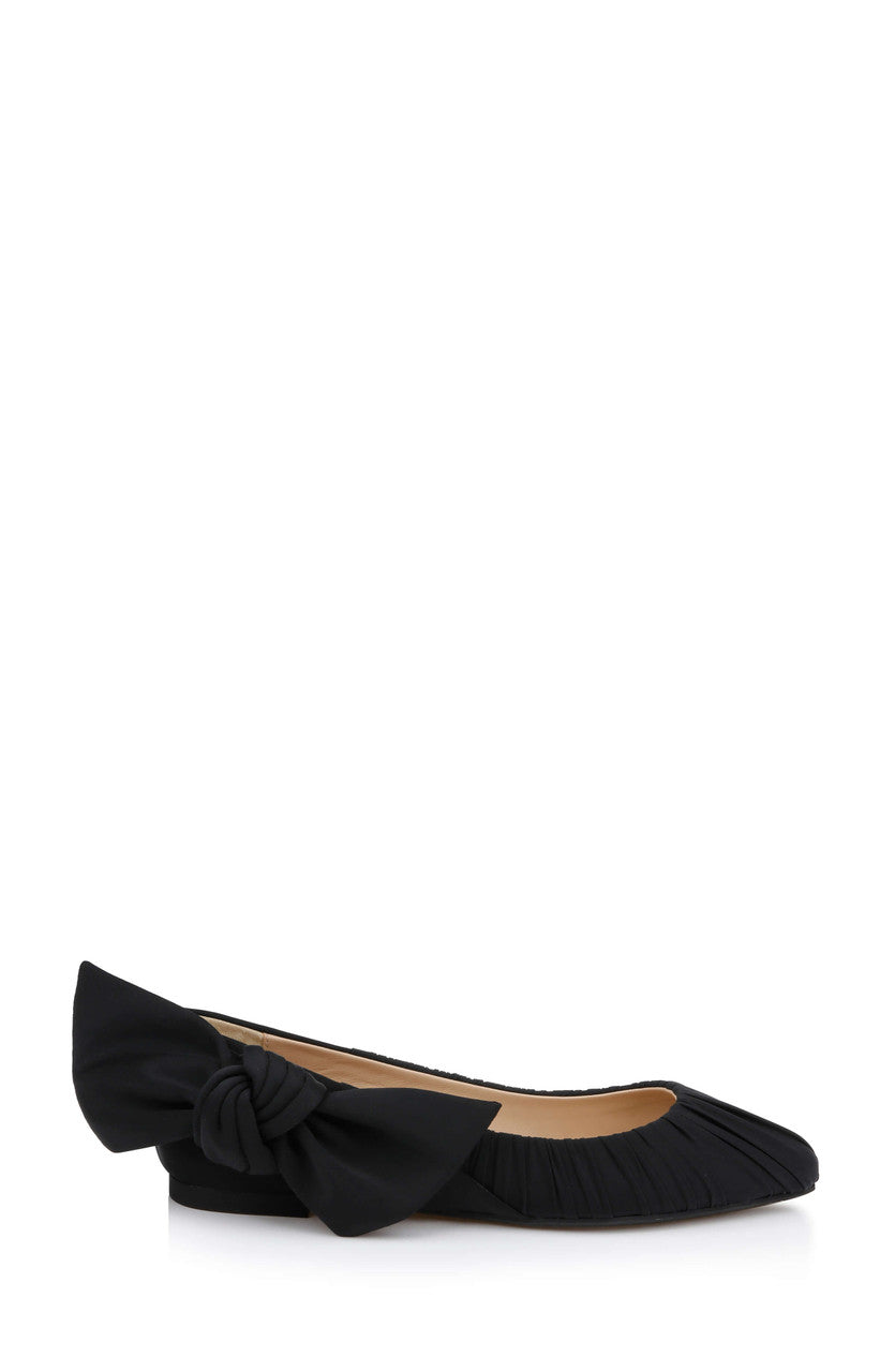 Black Fabric | Vayln Ruched Ballet Flats with Oversized Bow Side
