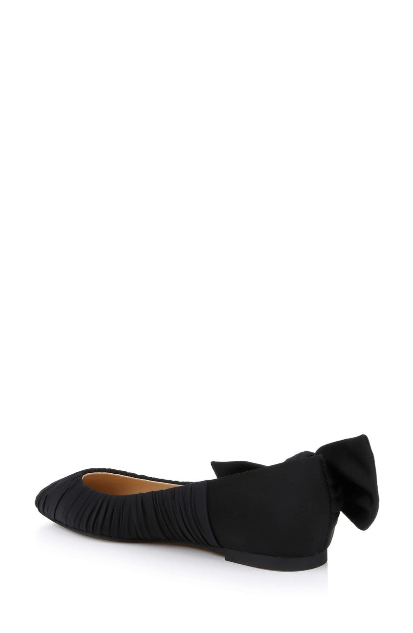 Black Fabric | Vayln Ruched Ballet Flats with Oversized Bow Back Side