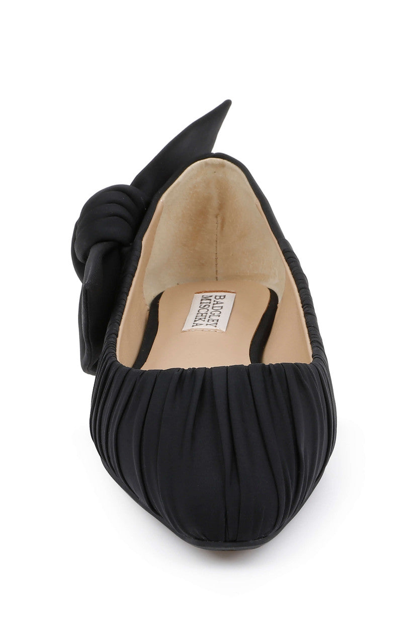 Black Fabric | Vayln Ruched Ballet Flats with Oversized Bow Front