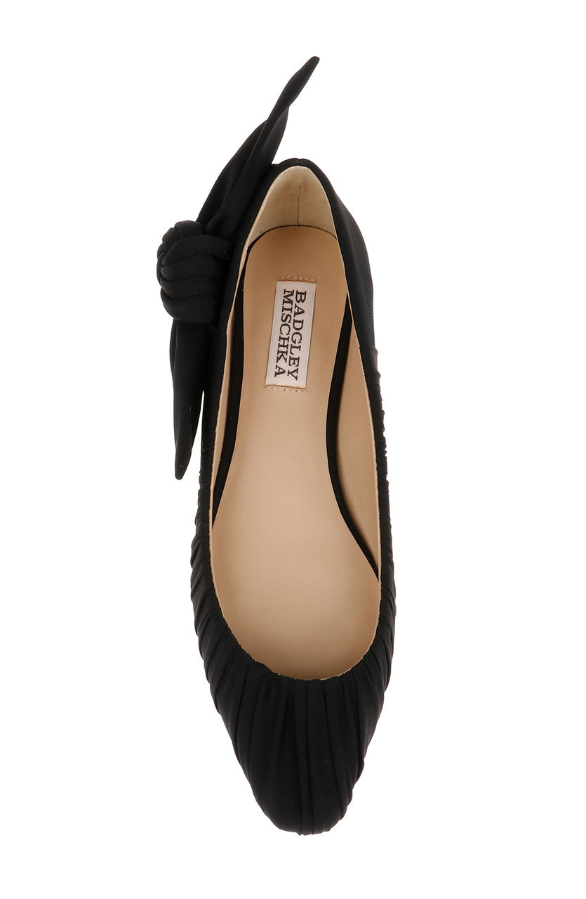 Black Fabric | Vayln Ruched Ballet Flats with Oversized Bow Top