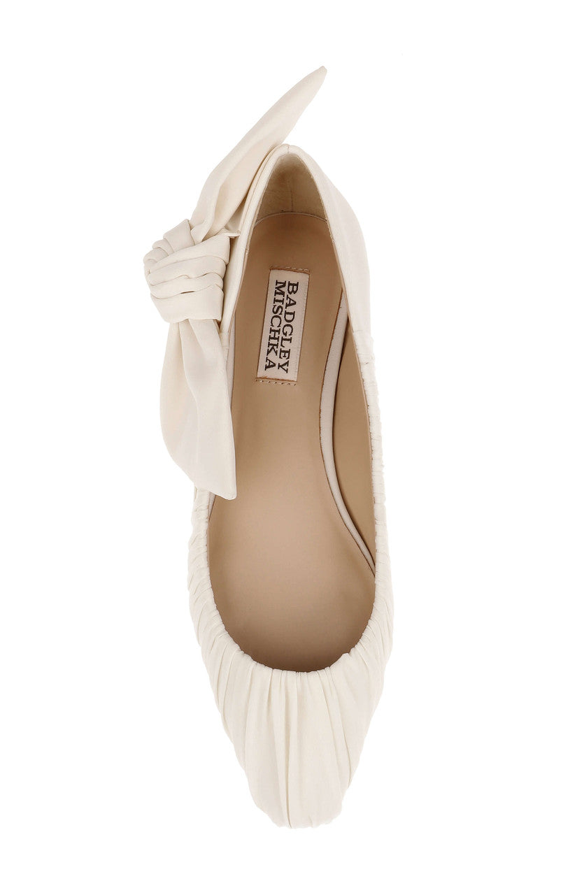 Ivory Fabric | Vayln Ruched Ballet Flats with Oversized Bow Top