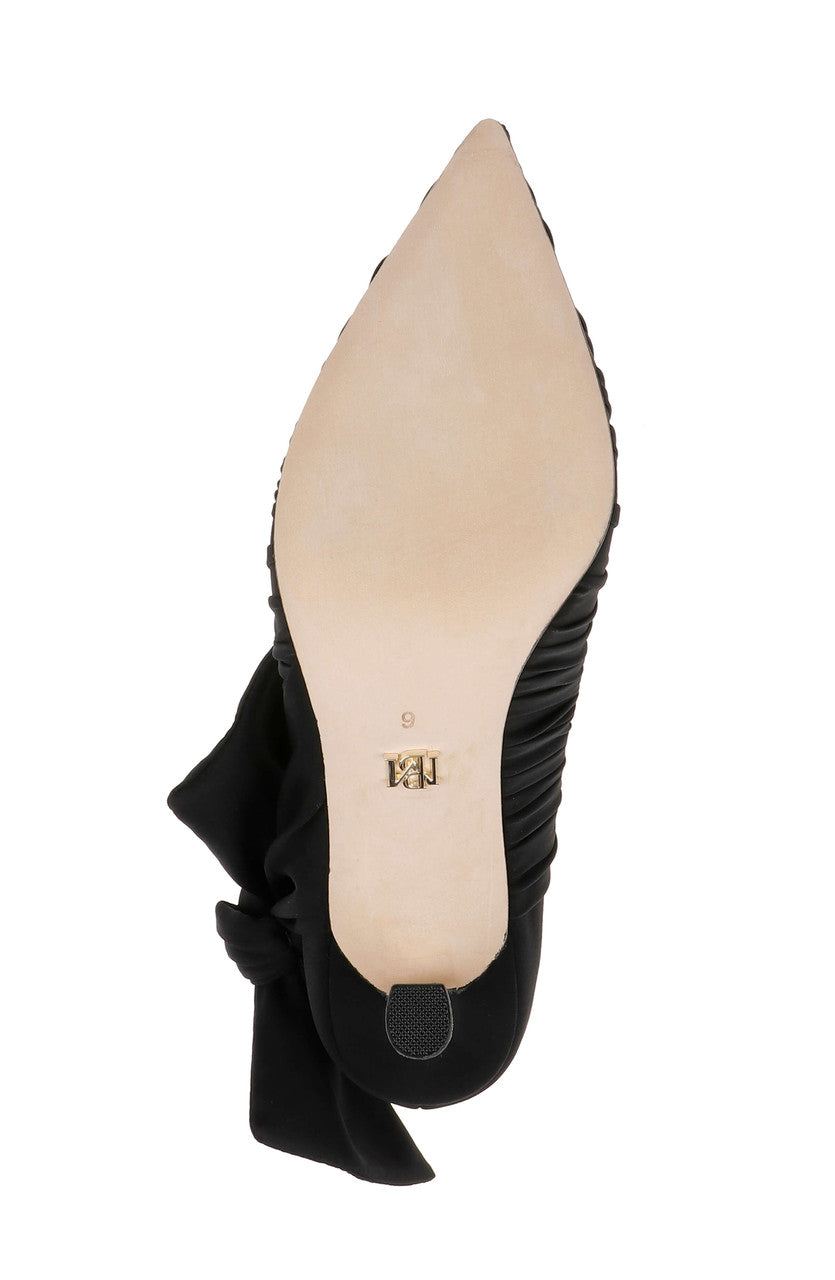 Black Fabric | Vanesa Ruched Pointed Toe Pumps with Bow Front Side