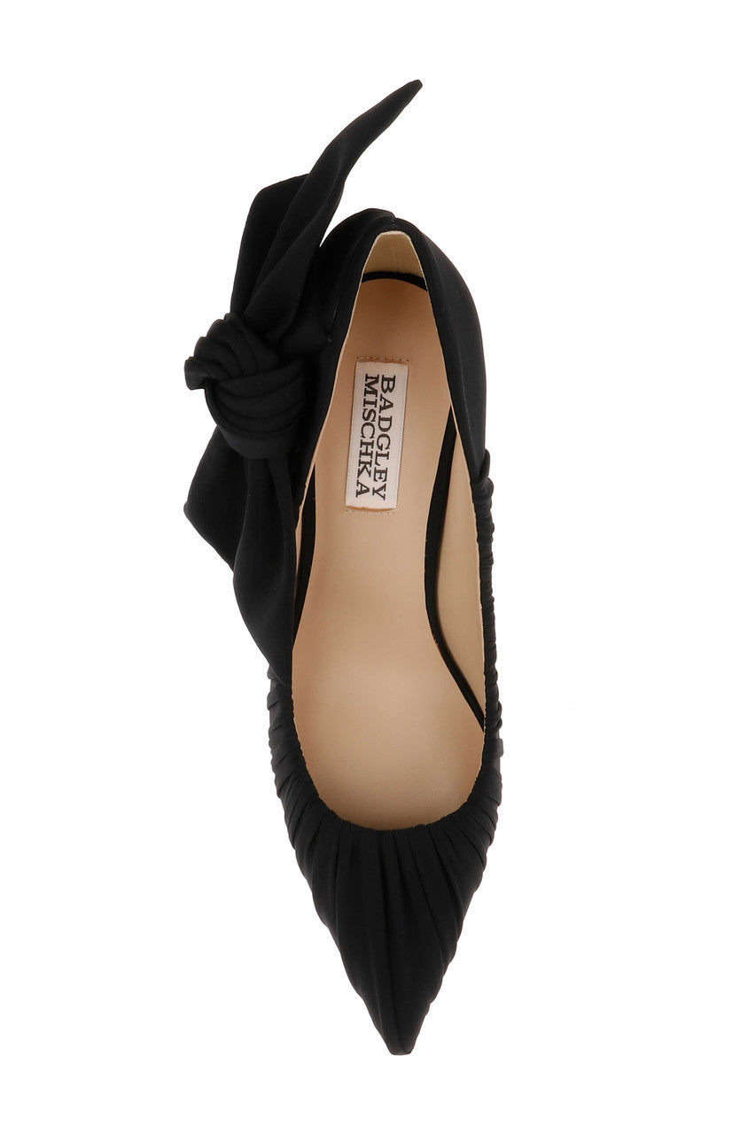 Black Fabric | Vanesa Ruched Pointed Toe Pumps with Bow Sole