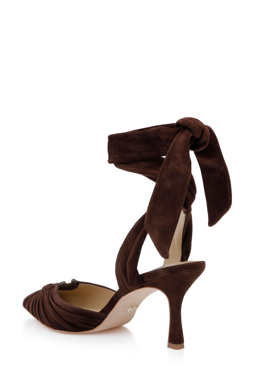 Coffee Suede | Vania II Suede Ankle Tie Pumps Back Side