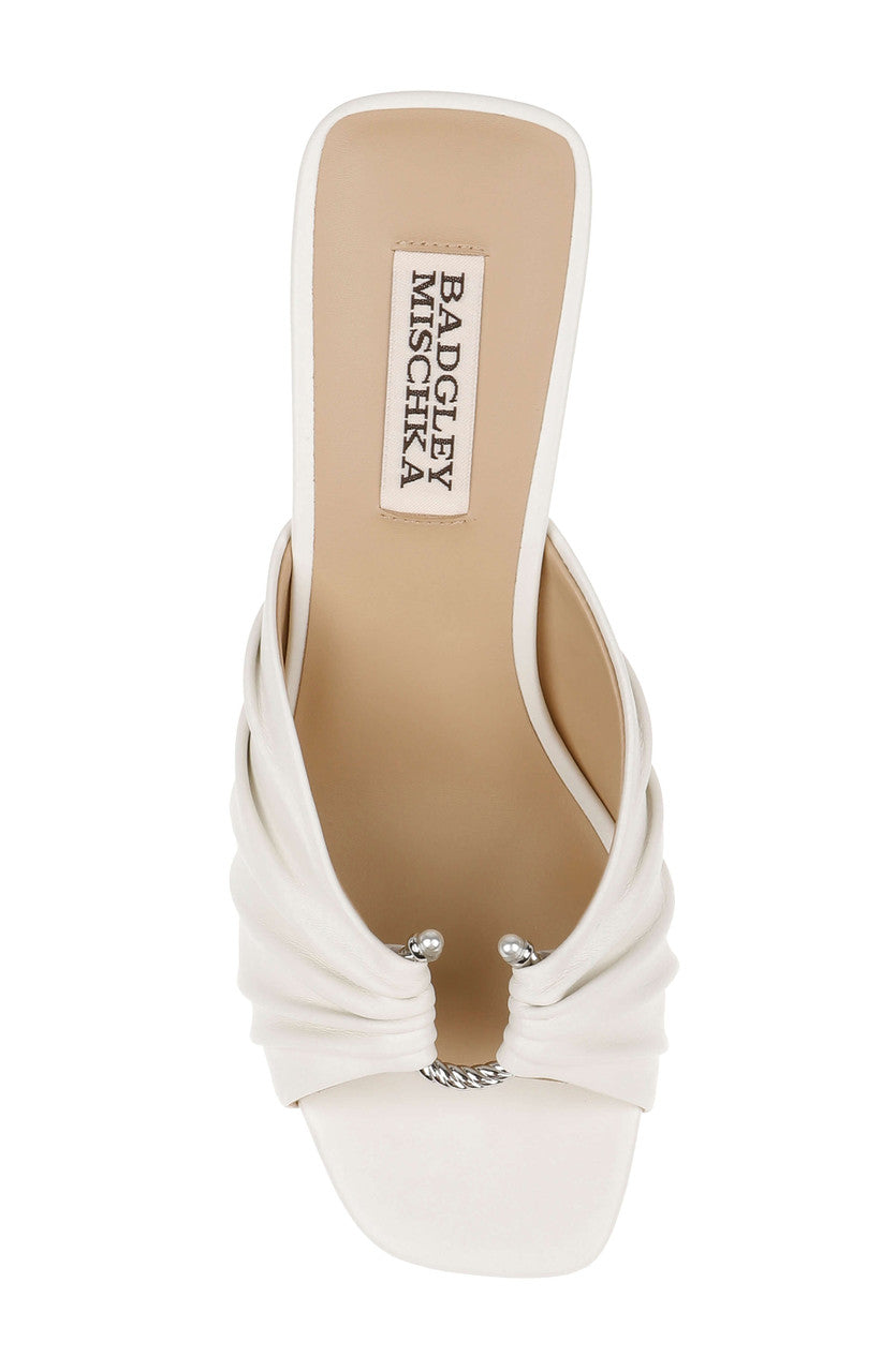 White Leather | Vayla Ruched Block Heel Mule Sandal Top