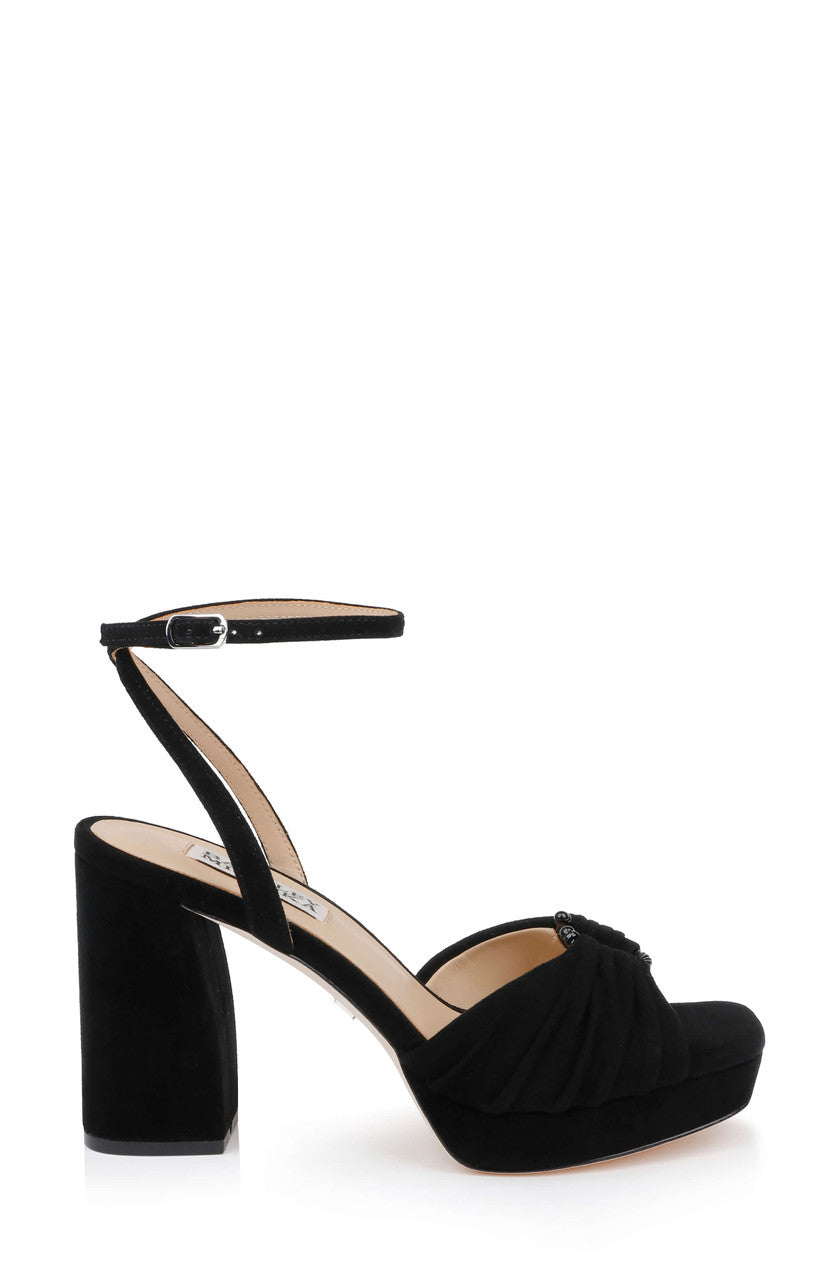Black Suede | Veda Platform Block Heel Sandal with Ankle Strap Side