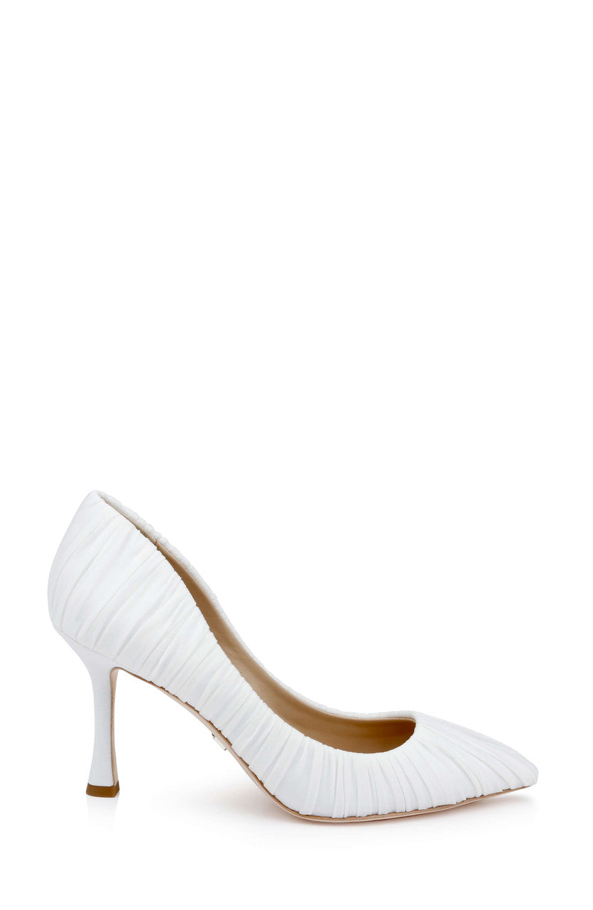 White Fabric | Veronika Ruched Pointed Toe Pumps Side