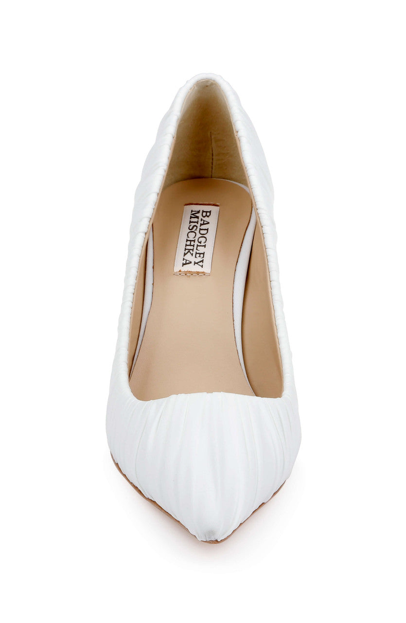 White Fabric | Veronika Ruched Pointed Toe Pumps Front