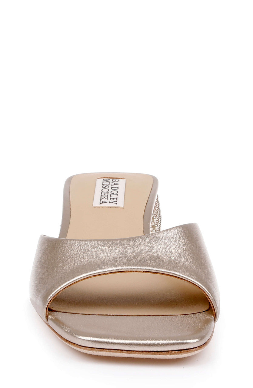 Champagne Leather | Oahu Low Block Slide Sandal Front