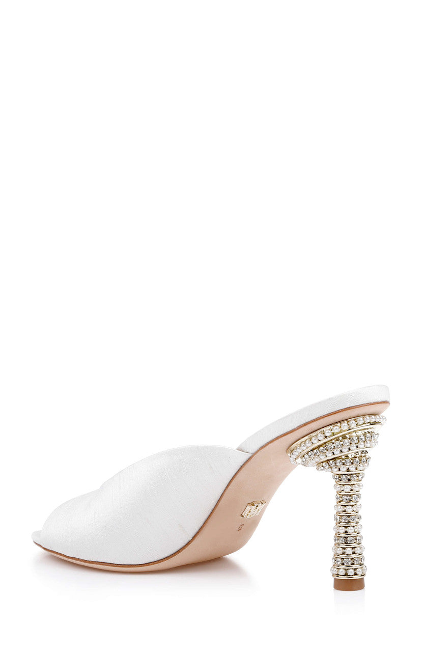 Ivory Silk | Oakdale Peep-Toe Embellished Heel Mule Back Side