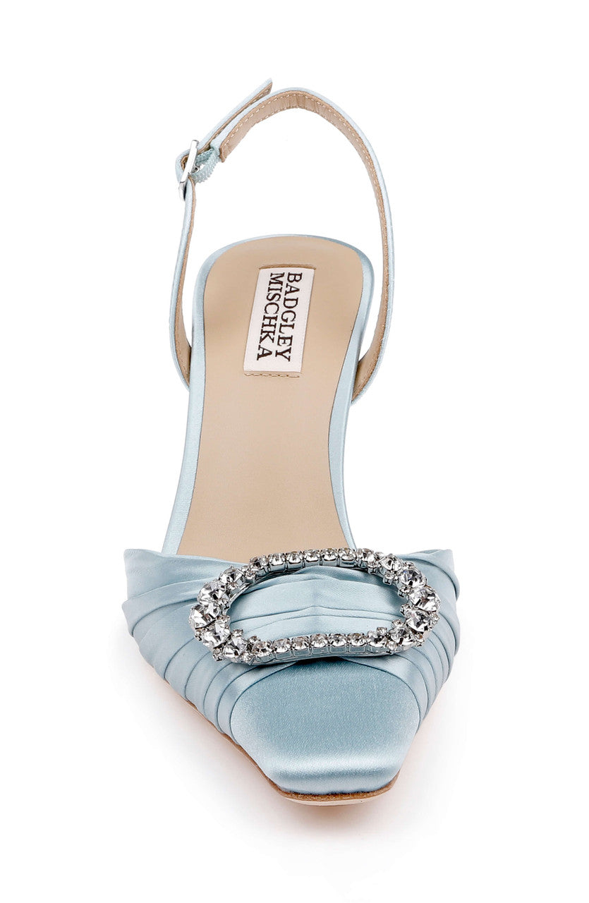Mist Blue Satin | Octaviah Slingback Pump Front