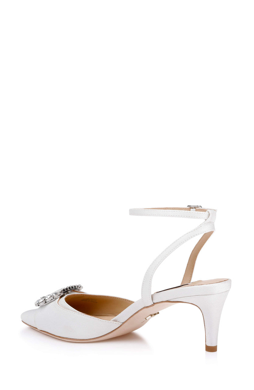 White Crepe | Odesza Ankle Strap Pump Back Side